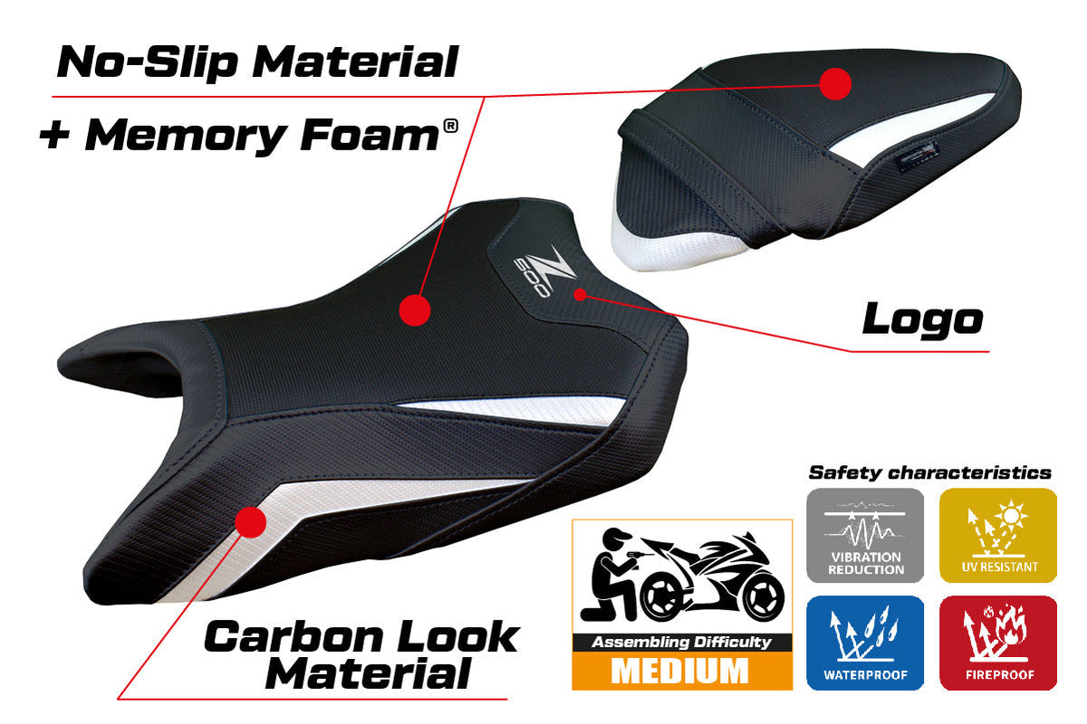 Tappezzeria Italia Kawasaki Z500 2024-2025 Seat Cover Comfort in White and Black