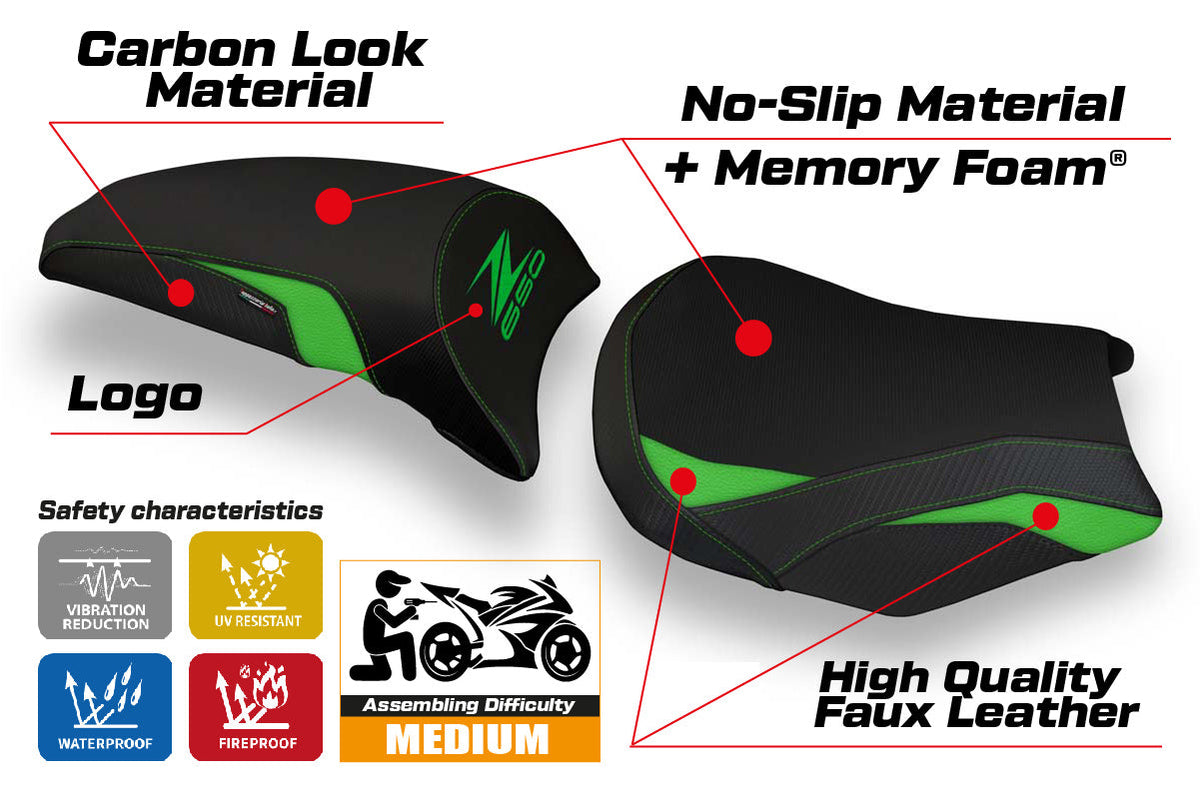 Tappezzeria Italia Kawasaki Z650 2017-2025 Seat Cover Comfort in Green and Black