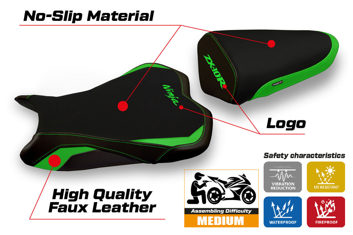 Tappezzeria Italia Kawasaki Ninja ZX10R 2008-2010 Seat Cover in Green and Black