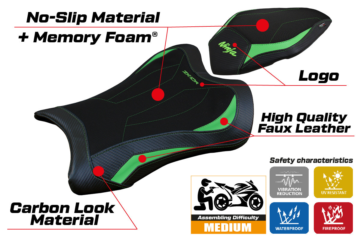 Tappezzeria Italia Kawasaki Ninja ZX10R 2021-2025 Seat Cover Comfort in Green and Black