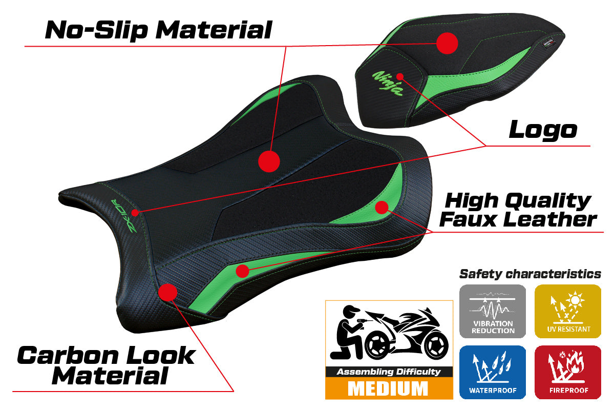 Tappezzeria Italia Kawasaki Ninja ZX10R 2021-2025 Seat Cover Ultragrip in Green and Black
