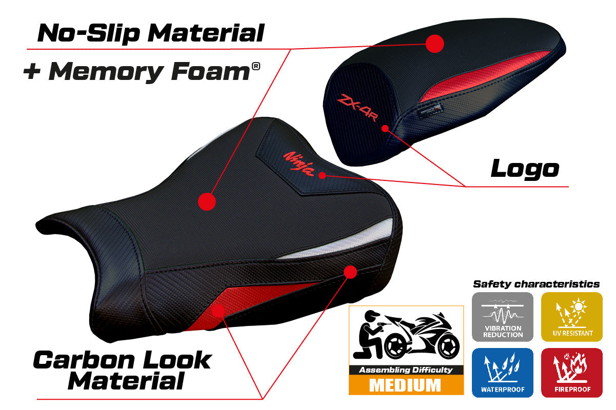 Tappezzeria Italia Kawasaki ZX4R 2023-2025 Seat Cover Comfort in Red Silver and Black