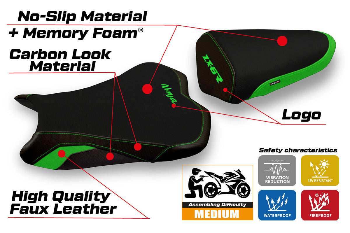 Tappezzeria Italia Kawasaki Ninja ZX6R 2013-2018 Seat Cover Comfort in Green