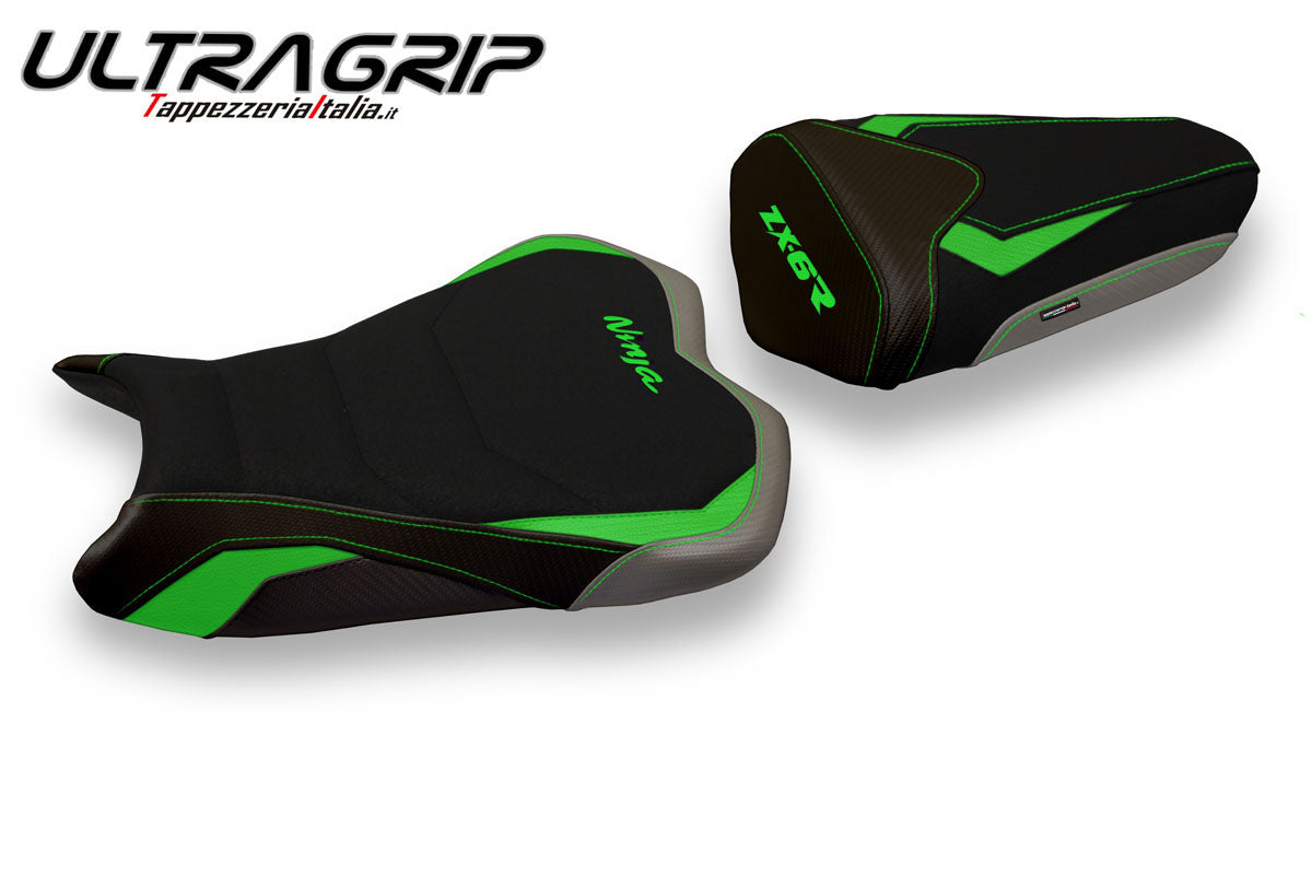 Tappezzeria Italia Kawasaki Ninja ZX6R 2013-2018 Seat Cover Ultragrip Green in Grey