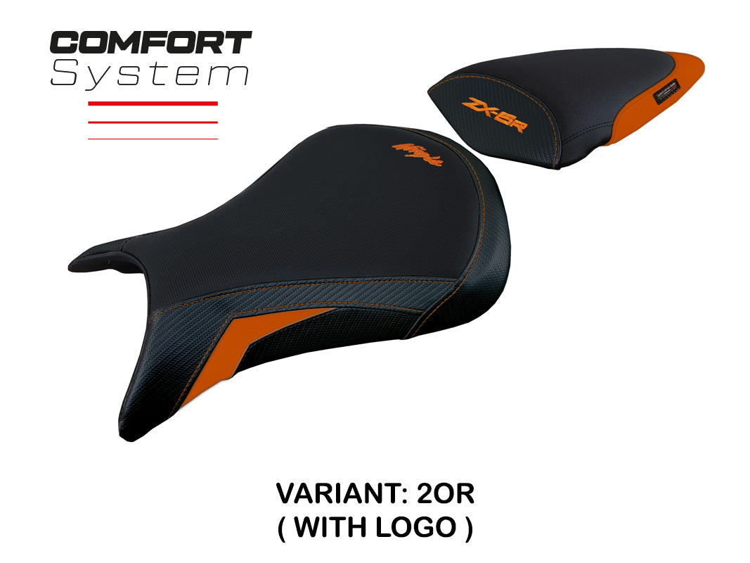 Tappezzeria Italia Kawasaki Ninja ZX6R 2005 2006 Seat Cover Comfort in Orange and Black