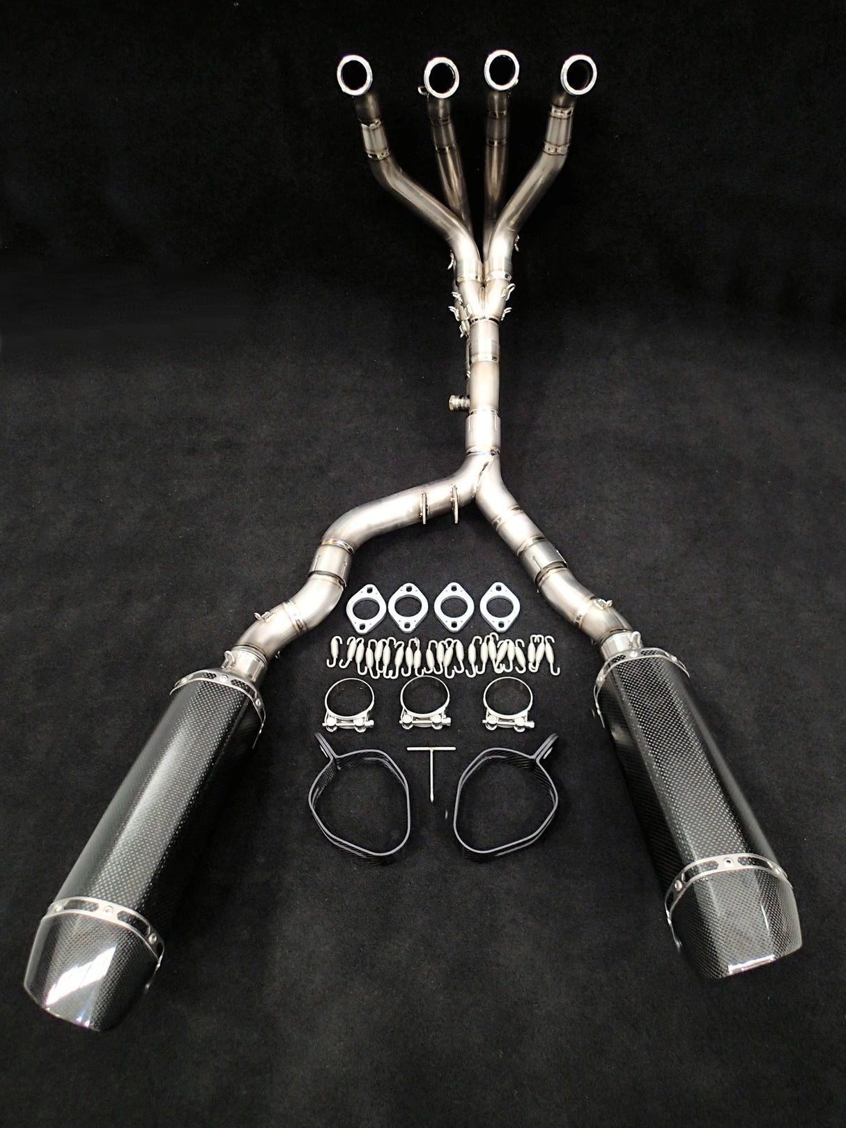 Vandemon Kawasaki Z1000 Vandemon Dual Titanium Exhaust System with Carbon Fibre Mufflers KAWAZ10TIEXHTWINCFA VA-166
