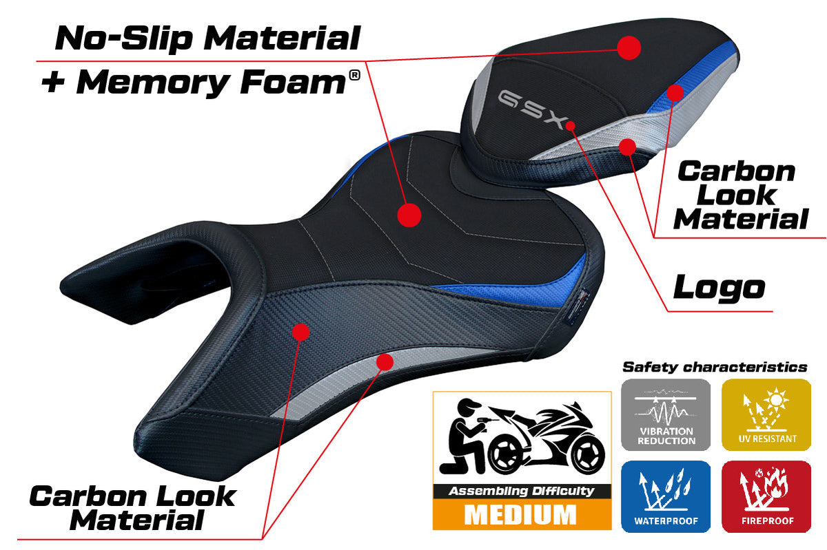 Tappezzeria Italia Suzuki GSX 8S-8R 2023-2025 Seat Cover Comfort in Silver Blue and Black