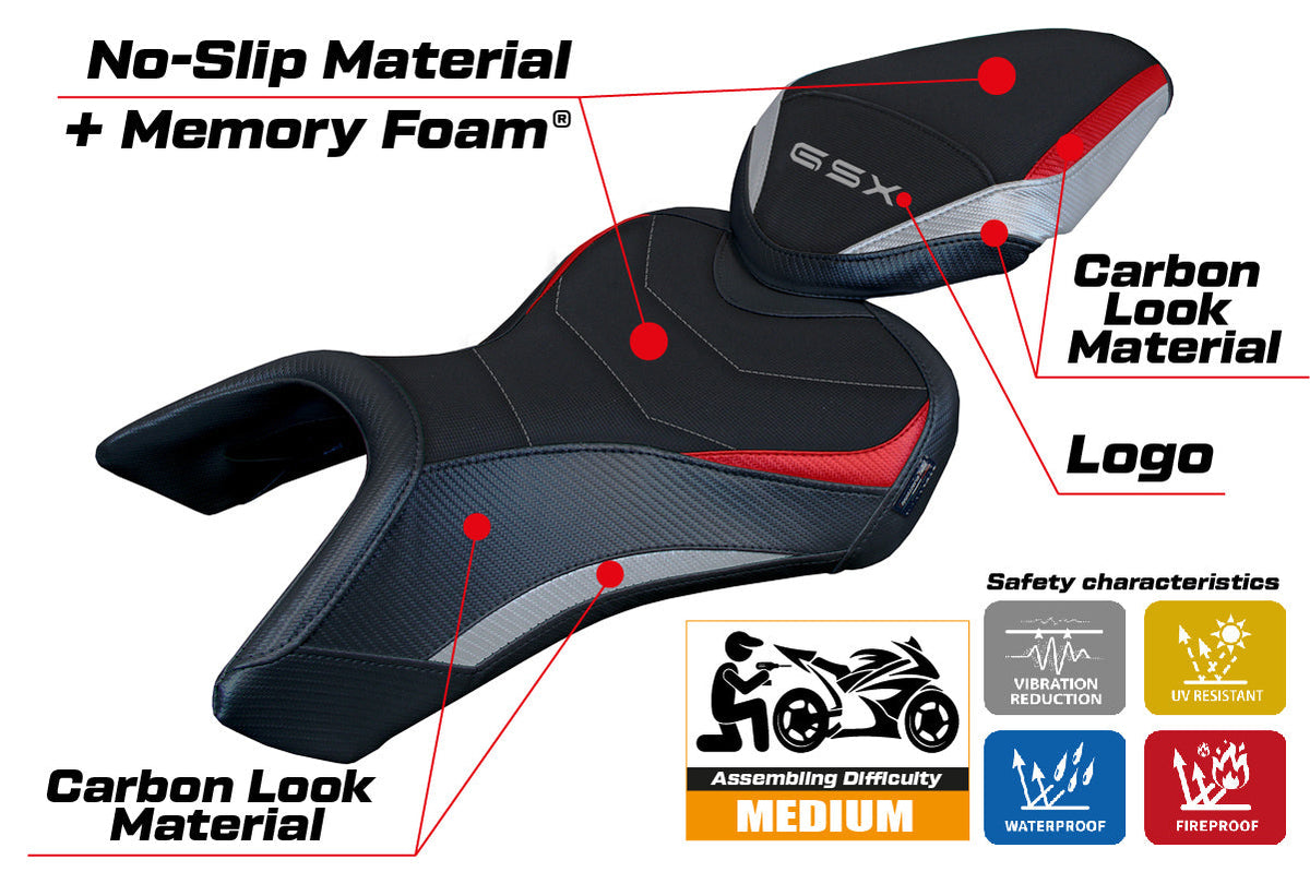 Tappezzeria Italia Suzuki GSX 8S-8R 2023-2025 Seat Cover Comfort in Silver Red and Black