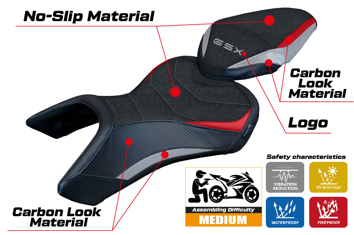 Tappezzeria Italia Suzuki GSX 8S-8R 2023-2025 Seat Cover Ultragrip in Silver Red and Black