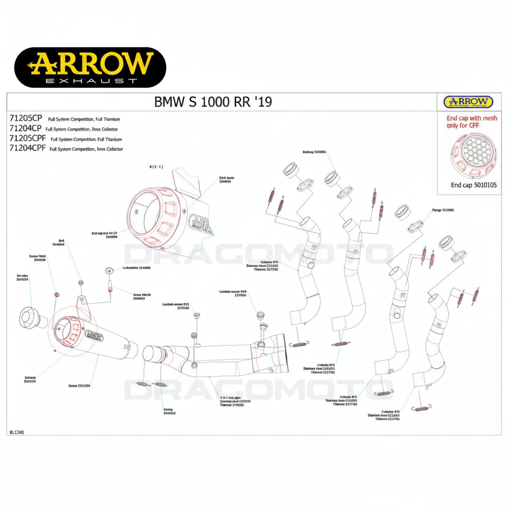 Arrow Competition SHORTY Low Exhaust System Full Titanium S1000RR 20-25/M1000RR 23-24 71205CP