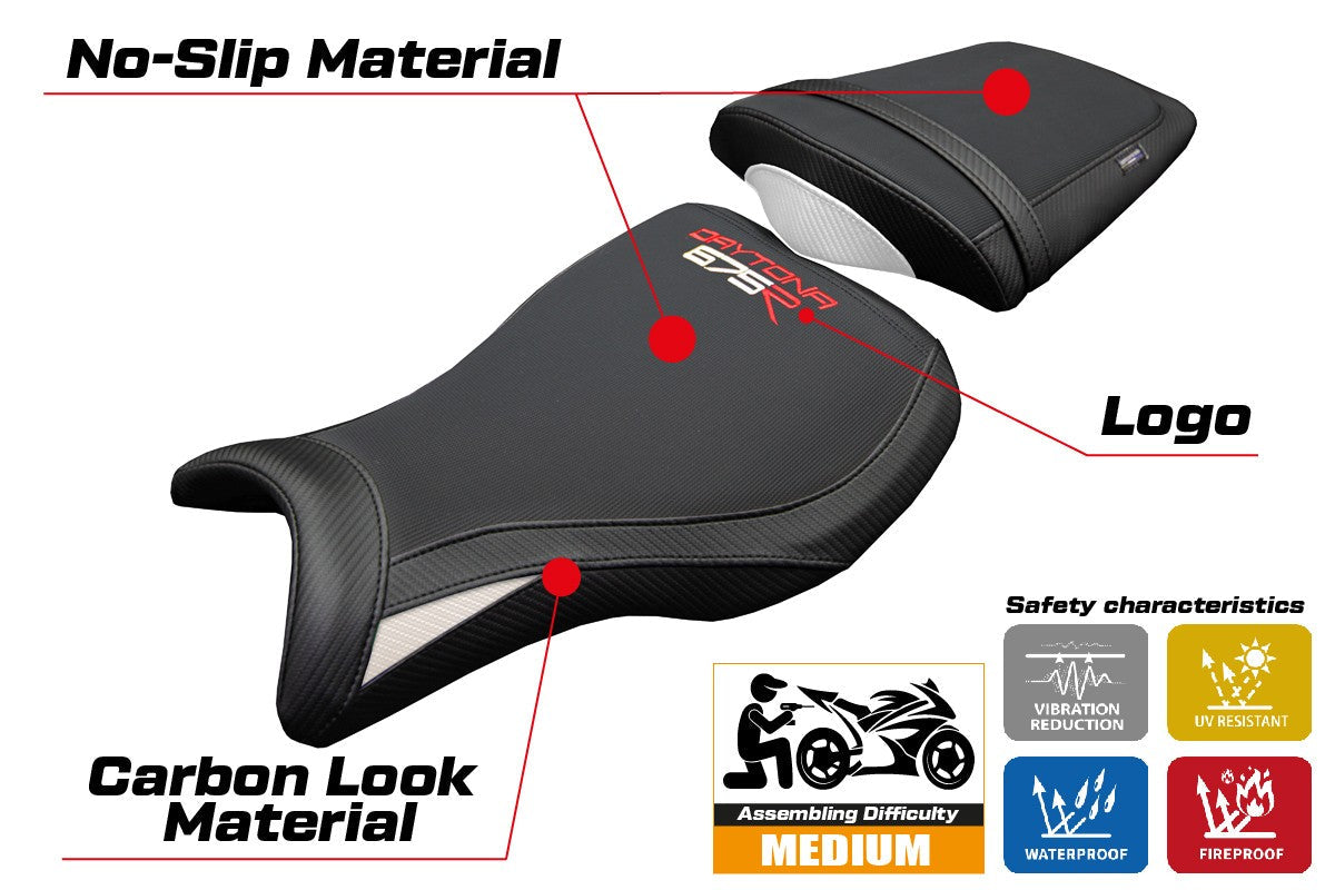 Tappezzeria Italia Triumph Daytona 675R 2006-2009 2010 2011 2012 Seat Cover White Black