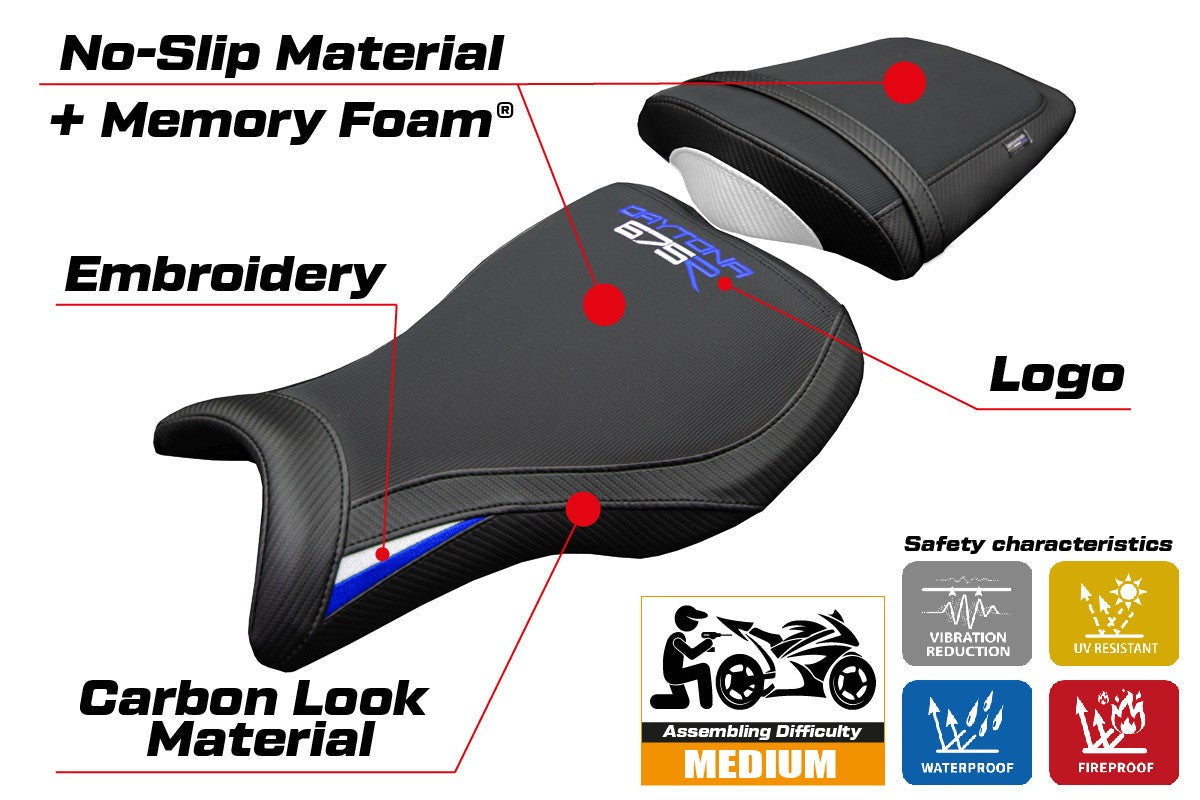 Tappezzeria Italia Triumph Daytona 675R 2006-2012 Seat Cover Comfort White Blue Black