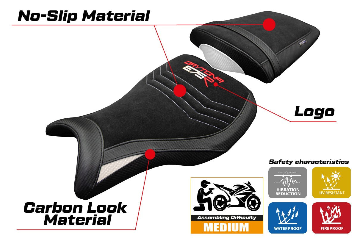 Tappezzeria Italia Triumph Daytona 675R 2006-2011 2012 Seat Cover Velvet White Black