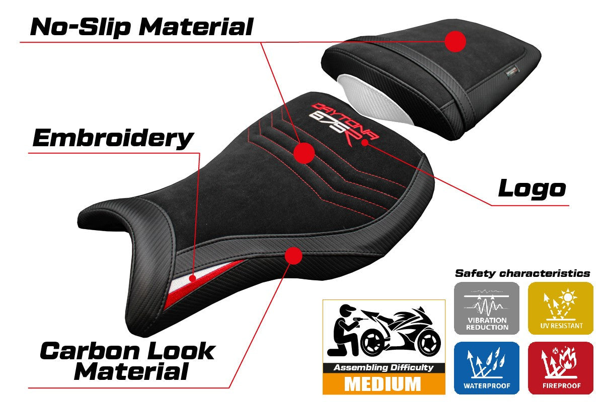 Tappezzeria Italia Triumph Daytona 675R 2006-2012 Seat Cover Velvet White Red Black