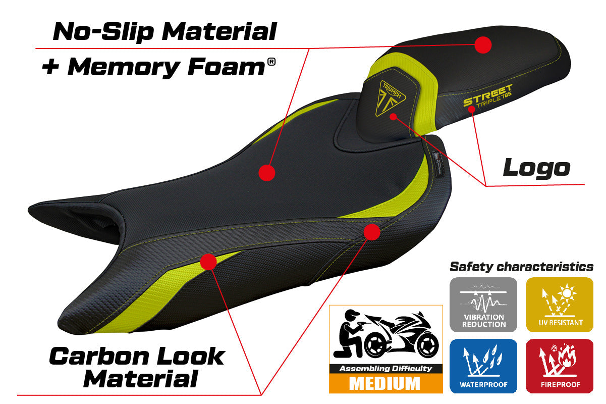 Tappezzeria Italia Triumph Street Triple 765 2023-2025 Seat Cover Comfort in Yellow and Black