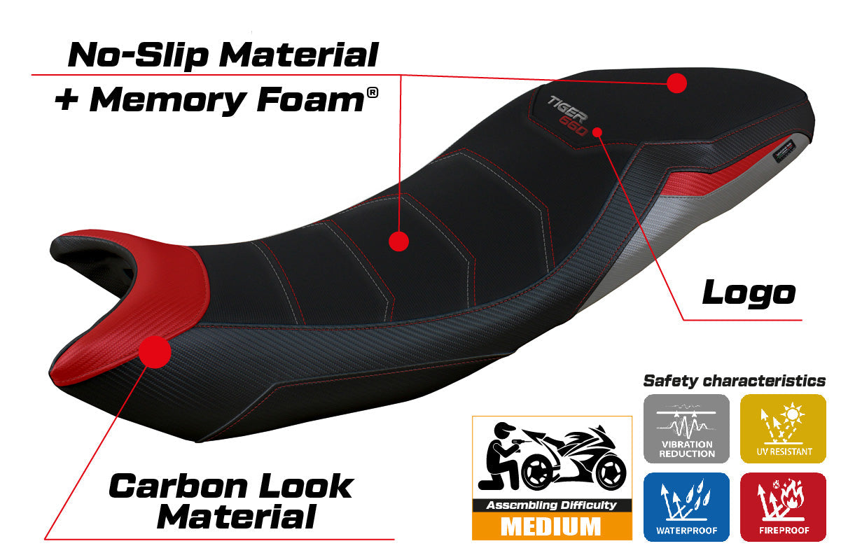 Tappezzeria Italia Triumph Tiger 660 2021-2025 Seat Cover Comfort in Red Grey and Black