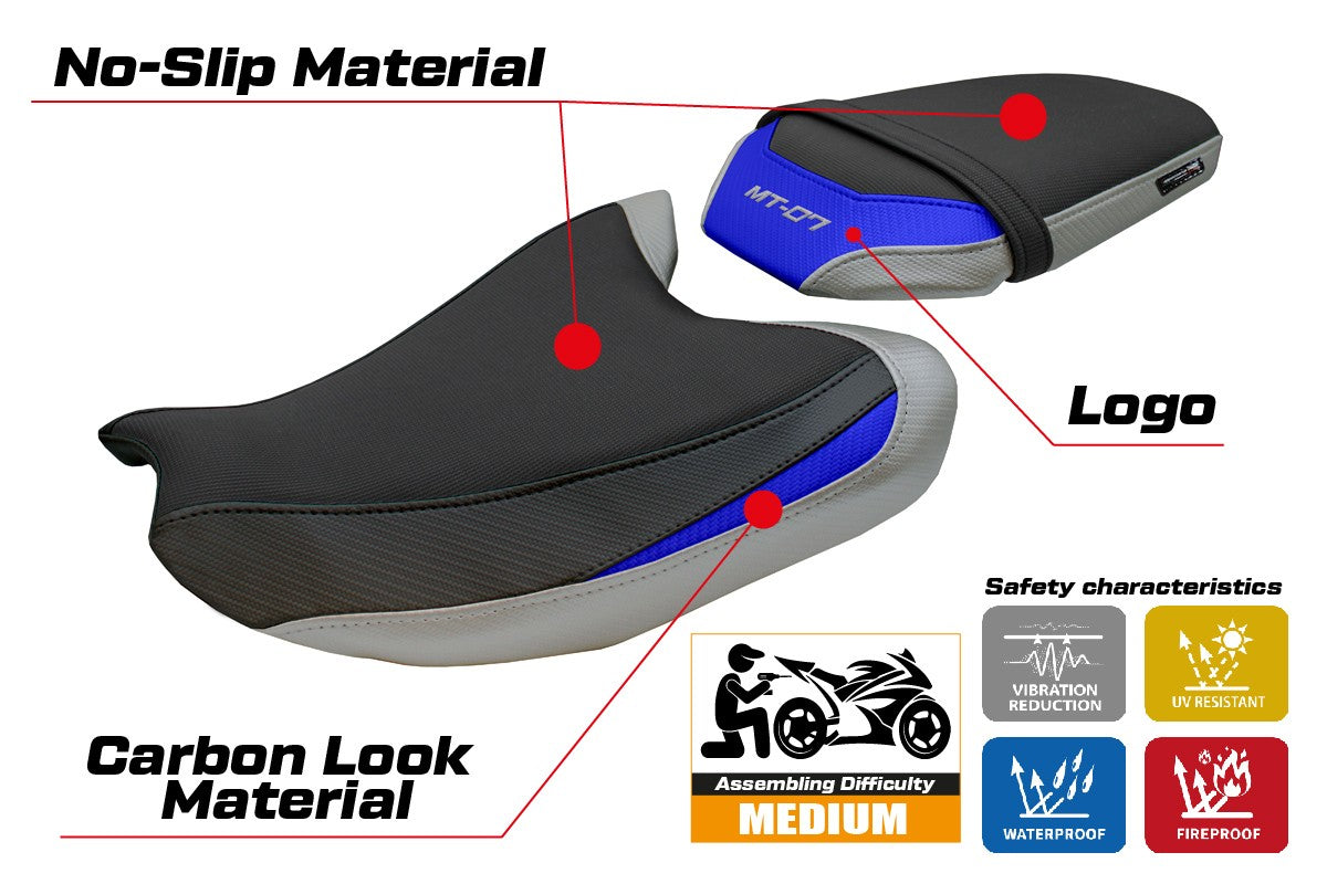 Tappezzeria Italia Yamaha MT-07 FZ07 2025 Seat Cover Silver Blue Black
