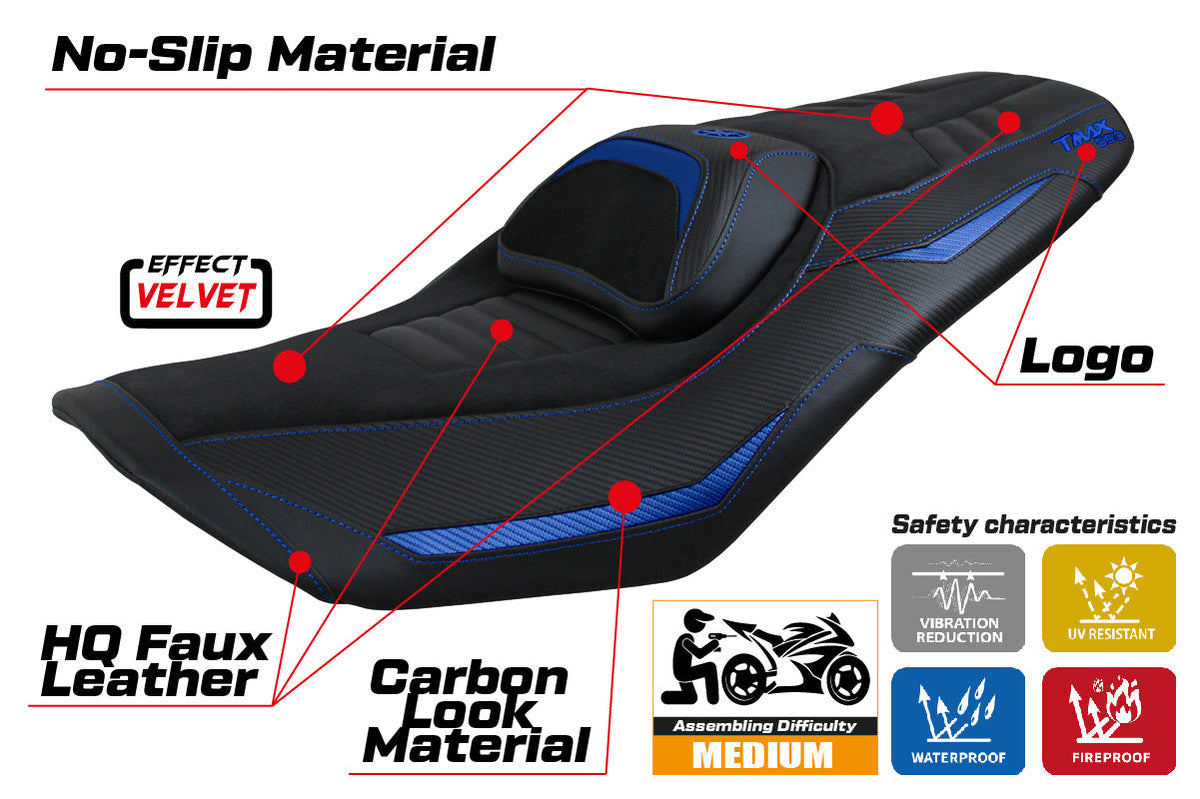 Tappezzeria Italia Yamaha T-Max 560 2022-2025 Seat Cover in Blue and Black