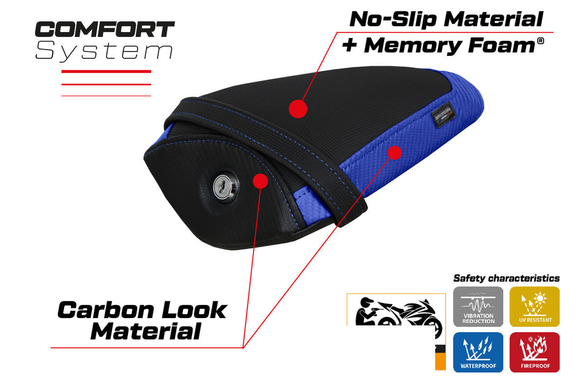 Tappezzeria Italia Yamaha YZF R1M 2015-2025 Rear Seat Cover Comfort in Blue and Black
