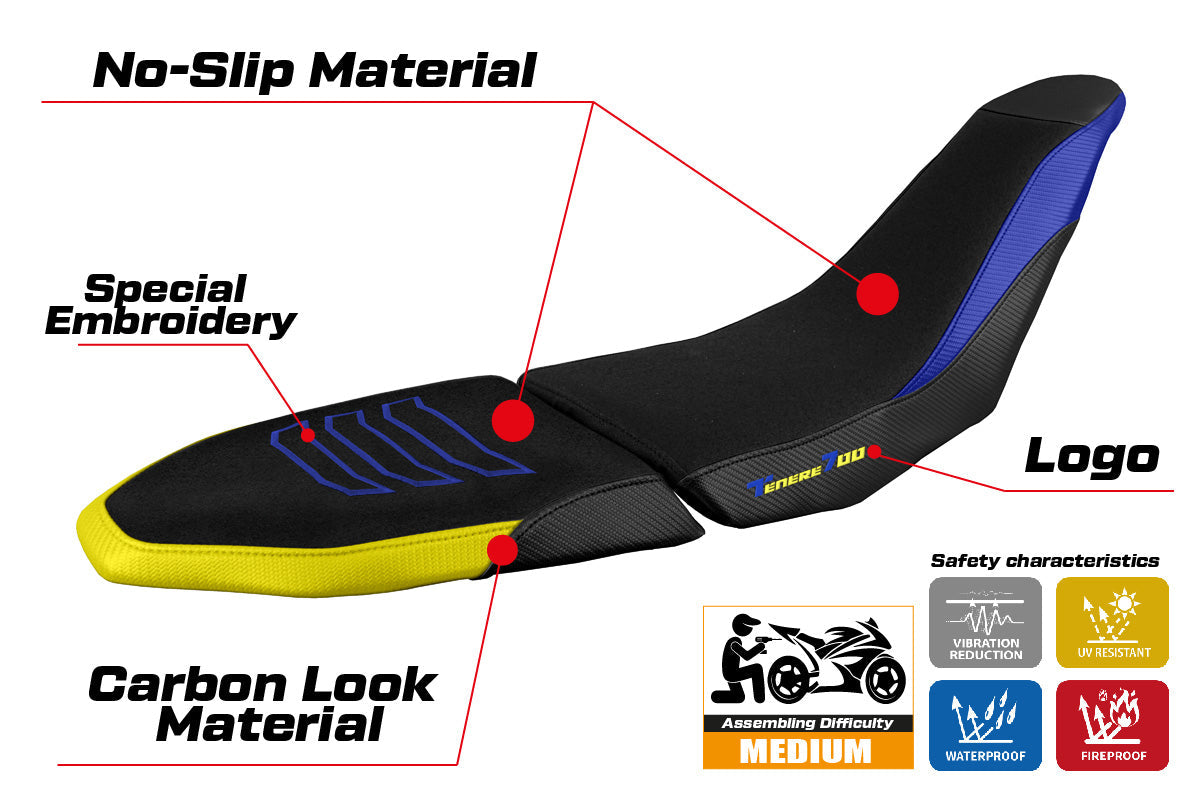 Tappezzeria Italia Yamaha Tenere 700 Raid 2022-2025 Seat Cover Ultragrip in Yellow and Blue
