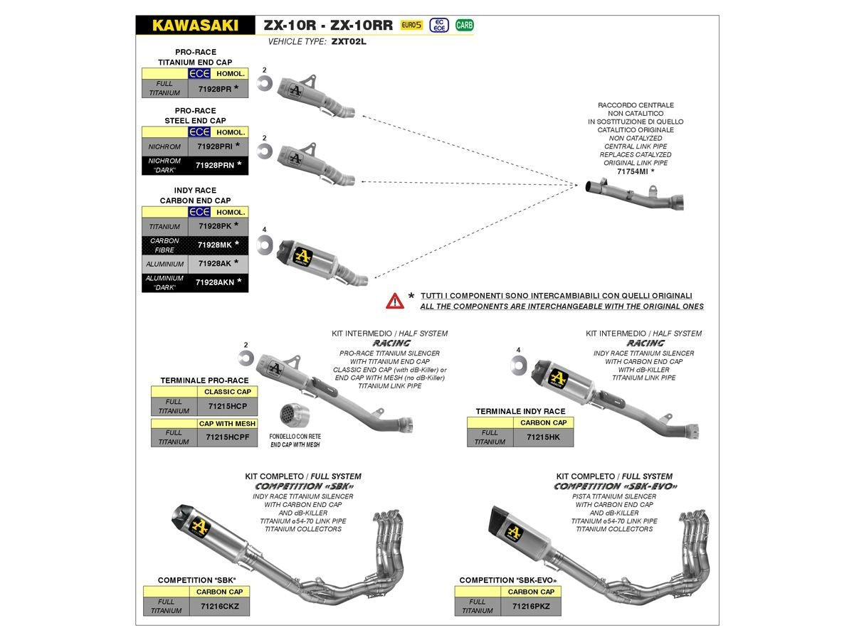 Arrow Racing Titanium Half System With Indy Race Silencer Kawasaki ZX10RR 21 -2024 71215hk