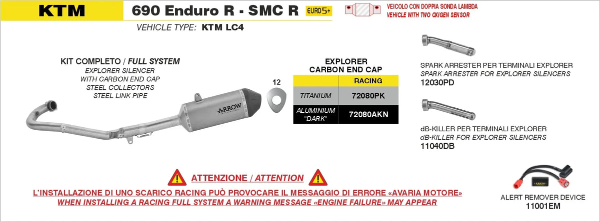 72080PK Arrow Full System With Explorer Titanium Slip Ons KTM 690 Enduro R / SMC-R 2025/2026