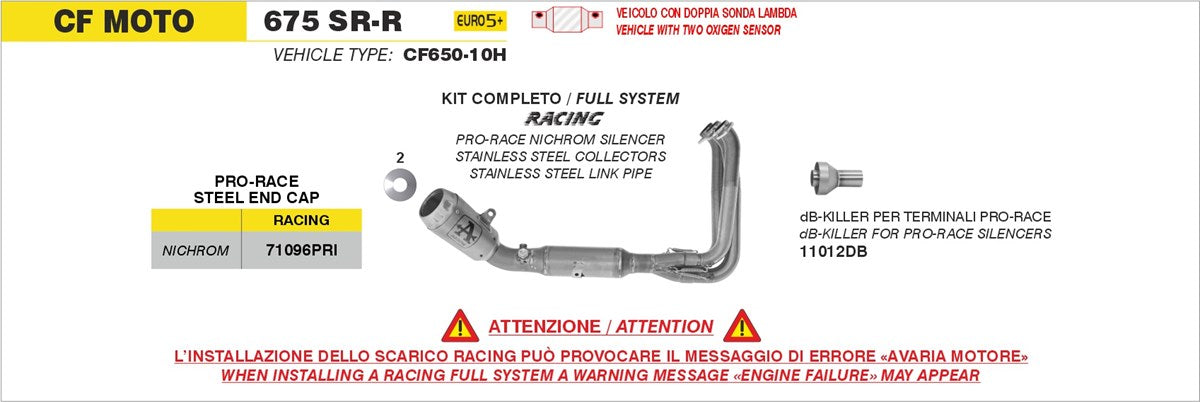 Arrow Cf Moto 675 Sr-R E5+ 25-26 Full System With Pro-Race Exhaust 71096pri