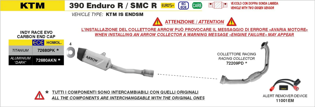 Arrow KTM 390 Enduro R / SMC-R 2025/2026 Indy Race EVO Aluminium Dark Slip On With Carbon End Cap 72680AKN