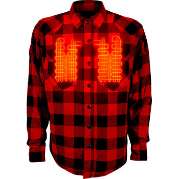 GERBING HEATED CLOTHING 7 V Battery Heated Flannel Shirt - Red/Black - 2XL GER7VFS-RB-XXL
