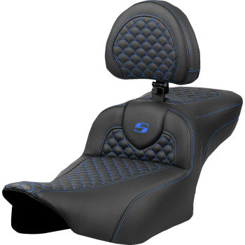 SADDLEMEN Roadsofa™ Extended Reach Seat - Dragon Scale Stitch - Blue Stitch - w/ Backrest - FLTR/FLHX '23-'24 823-07-209B1