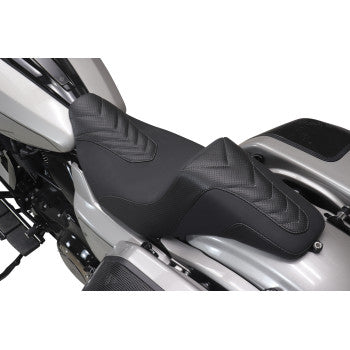 MUSTANG Kodlin Signature Series Squareback™ Seat - Black w/ Gunmetal Stitch - FLH/FLT '23-'24 76324GM