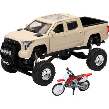 NEW RAY TOYS Toyota Tundra Off Road Pick Up w/ Honda Dirt Bike - 1:32 Scale - Tan/Red SS-54456