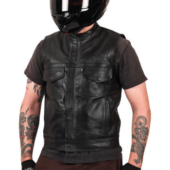 THRASHIN SUPPLY CO. Mulholland Leather Riding Vest - Black - 3XL TMJ-14-13