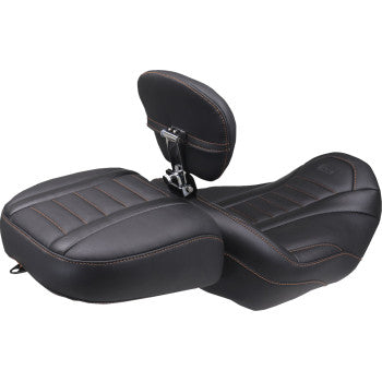 MUSTANG Deluxe Touring Solo Seat - w/ Backrest - Mandarin Orange Stitch - FLT/FLH '23-'25 89401MO
