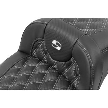 SADDLEMEN Roadsofa™ Extended Reach Seat - without Backrest - Lattice Stitch - Silver Stitch - FL/FX '23-'24 823-07-20705