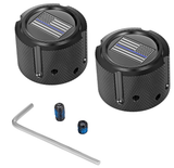 FIGURATI DESIGNS Front Axle Nut Cover - Stainless Steel - Black w/Blue Line Flag FD71-FAC-BK