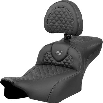 SADDLEMEN Roadsofa™ Extended Reach Seat - Dragon Scale Stitch - Dark Gray Stitch - w/ Backrest - FL '23-'24 823-07-209B2