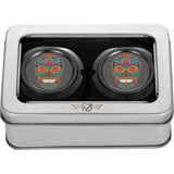 FIGURATI DESIGNS Axle Nut Cover - Front - Stainless Steel - Sugar Skull - Black  FD30-FAC-BLK