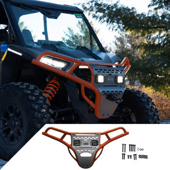 RAVEK Front Bumper/Skid Plate with White Lights - Red - RZR XP 1000 64-317RDL