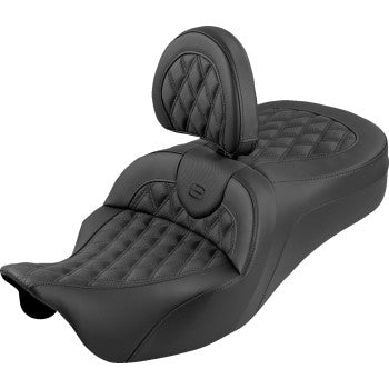 SADDLEMEN Roadsofa™ King Seat - With Backrest - Lattice Stitch - Black Stitch - FLH/FLT '08-'25 808-07B-182SB0