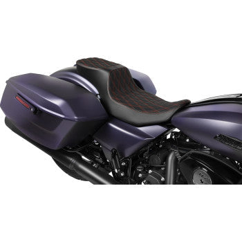 DRAG SPECIALTIES Performance Predator 2-Up Seat - Extended Reach - Vinyl - Red Double Diamond Stitch 0801-1943