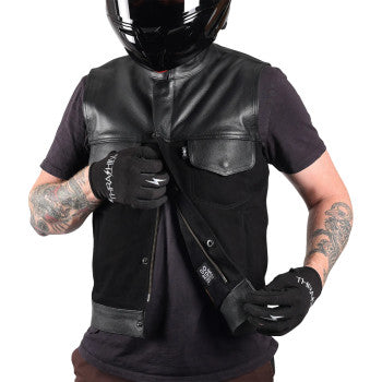 THRASHIN SUPPLY CO. Kanan Leather/Denim Riding Vest - Black - Medium TMJ-13-09