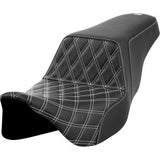 SADDLEMEN Step-Up Seat - Front Lattice Stitch - White Stitch - FLH/FLT '08-'23 A808-07B-172WHI
