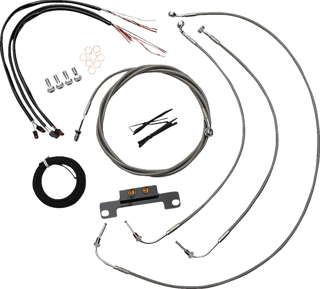 LA CHOPPERS Handlebar Cable/Brake Line Kit - Complete - Stock Ape Hanger Handlebars - Stainless LA-8056KT2-08