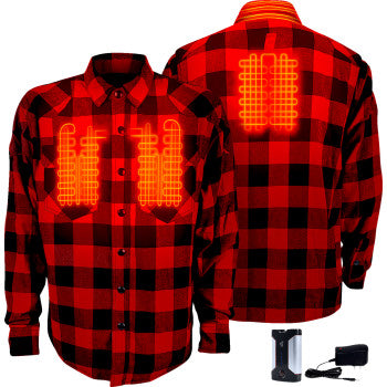 GERBING HEATED CLOTHING 7 V Battery Heated Flannel Shirt - Red/Black - 2XL GER7VFS-RB-XXL