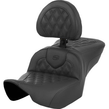 SADDLEMEN Roadsofa™ Seat - with Backrest - Lattice Stitch - Black - FL '23-'24 823-07-182BR