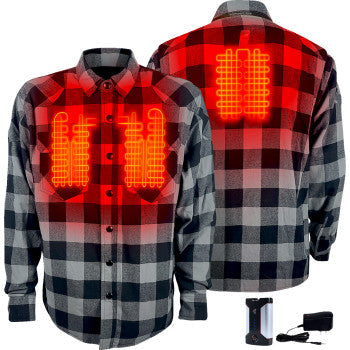 GERBING HEATED CLOTHING 7 V Battery Heated Flannel Shirt - Gray/Black - Medium GER7VFS-BG-M