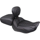 MUSTANG Deluxe Touring Solo Seat - w/ Backrest - Mandarin Orange Stitch - FLT/FLH '23-'25 89401MO