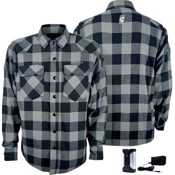 GERBING HEATED CLOTHING 7 V Battery Heated Flannel Shirt - Gray/Black - Large GER7VFS-BG-L