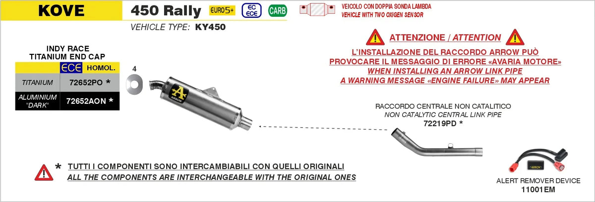 Arrow Kove 450 Rally 2025/2026 Non Catalyzed Mid-Pipe 72219PD